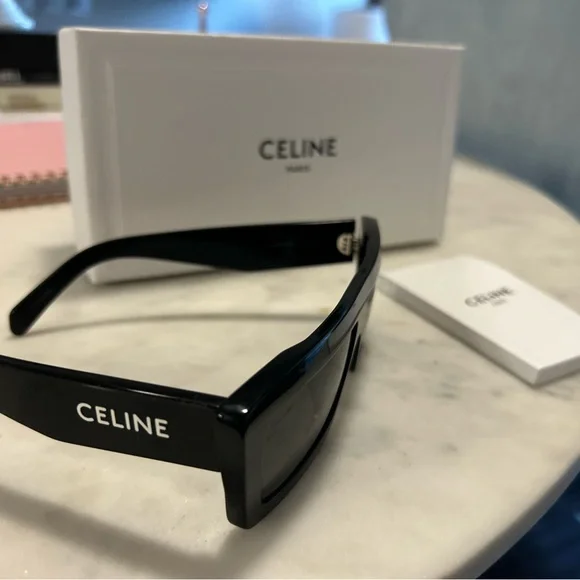 Celine Black Rectangular Slim-Edge Sunglasses - Picture 2 of 8